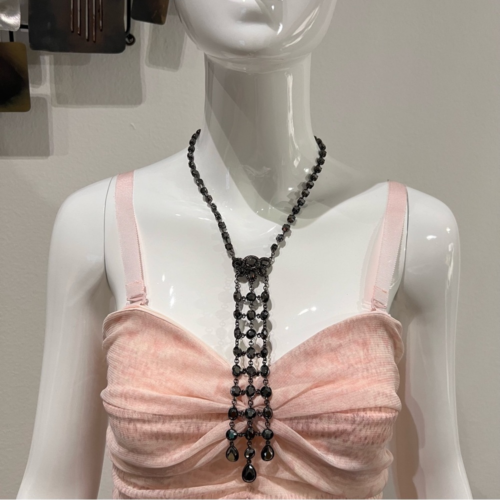 Vintage Carolee Lux Black Rhinestone Chandelier Lattice Pendant Necklace